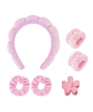 Conjunto de diademas de spa para mujeres clip de garra para el cabello de terciopelo para lavar la cara cuidado de la piel y maquillaje Rosa