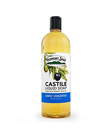 Vermont Castile Soap Unscented, Gentle Liquid Soap for Sensitive Skin & Natural Body Wash, Organic Hair Shampoo for Oily Hair, Aloe Castile Soap for Men & Women - 33.8 Oz Simply Unscented 33.8 Fl Oz (Pack of 1)