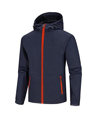 Plus Size Waterproof Raincoat for Men Lightweight Softshell Windproof Hooded Windbreaker Outdoor Hiking Cycling Jacket Coat 4X-Large E-blue
