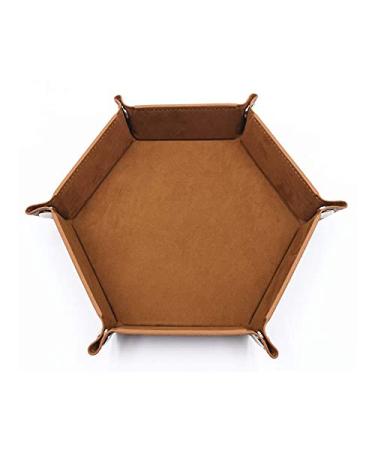 2 Pack Folding Hexagon Tray - Metal Dice Rolling Tray for RPG, DND and Other Table Games, Holder Storage Box (Brown)