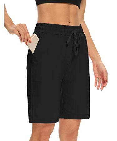 DIBAOLONG Womens Yoga Shorts Loose Comfy Drawstring Lounge Bermuda Shorts with 3 Pockets Large Black