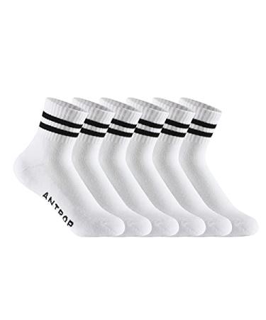 Antrop WoMen Quarter Crew Cotton Heel Tab Athletic Running Cushion Socks (6 Pairs) White