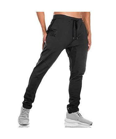 BROKIG Mens Jogger Sport Pants, Casual Zipper Gym Workout Sweatpants Pockets Black Medium