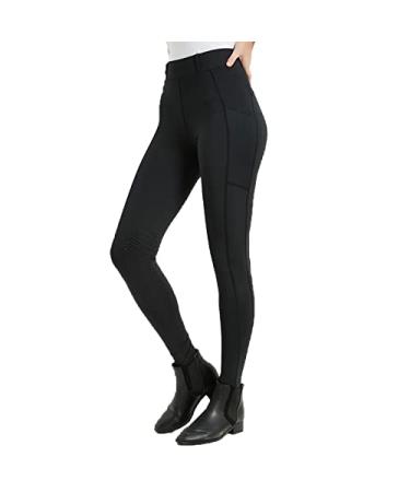 TrustRider Women's Riding Tights Knee-Patch Breeches Equestrian Horse Riding Pants Schooling Tights Legging Black X-Small