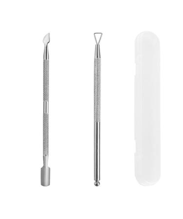 Cuticle Pusher Remover Kit 2 Pcs Nail Gel Polish Remover Tool Stainless Steel Pusher Tool and Nail Cleaner Tool Triangle Cuticle Peeler Scraper and Double Ended Cuticle Pusher Cutter Spoon