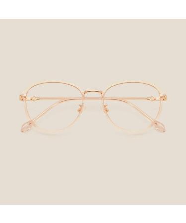 Newada round retro reading glasses for women oval HD flat light light level made of metal comfortable blue light blocking reading glasses (color: pink size: +2.00) +2.00 pink
