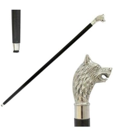 FICUS GIFT Silver Vintage Antique Walking Cane Wooden Walking Stick Silver Brass Handle Knob GiftBrass Wolf Horn Head Handle top Cane Wooden Walking Stick Victorian Stick Style - Buy Online on GoSupps.com