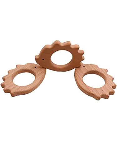 Wendysun 2pcs Cartoon Hedgehog & Beech Teether Set for Baby Teething - Natural Wood DIY Pendant Toy - Buy Online on GoSupps.com