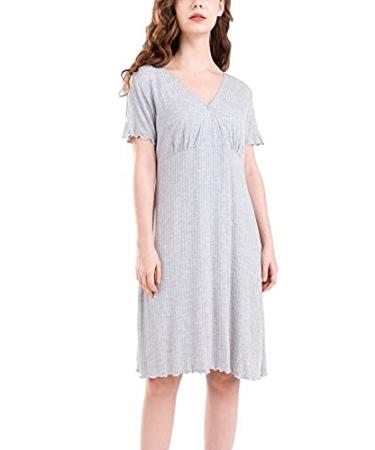 yuny Women s Maternity Nightdress Breastfeeding Nightgown Nursing Nightwear Nightshirt Stylish women s pajamas Gray 3XL