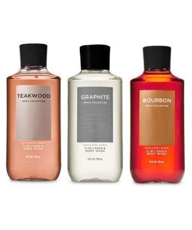 Bath and Body Works 3 Pack 2-in-1 Hair + Body Wash Teakwood, Graphite and Bourbon. 10 Oz. - Buy Online on GoSupps.com