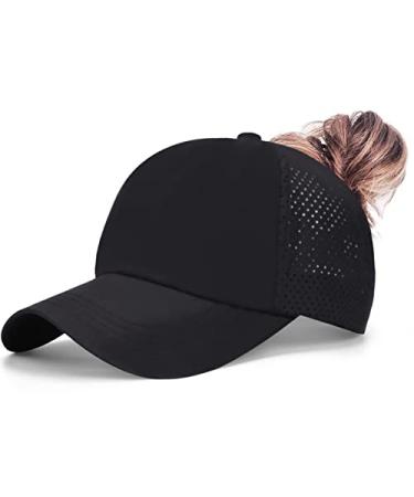 New Upgraded Womens Criss Cross Hat Ponytail Baseball Cap Adjustable High Messy Bun Ponycap Quick Drying Mesh Hats 1 Pack Black