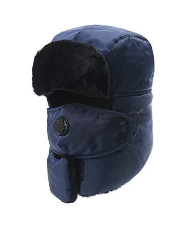 Trooper Trapper Hat w/Face Mask Windproof Water Resistant Winter Russian Hat Navy