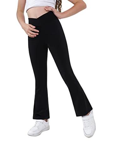 Girls Yoga Pants V Cross Waist Wide Leg Workout Flare Pants High Waist Bootcut Pants 11-12 Years Black