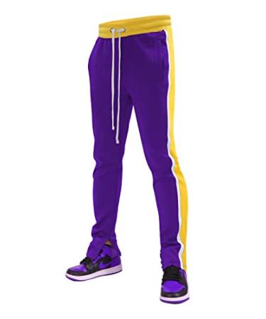 SCREENSHOT Mens Hip Hop Premium Slim Fit Comfort Track Pants Athletic Fitness Fashion Urban Lifestyle Streetwear Bottoms Small S41706-purple/Gold