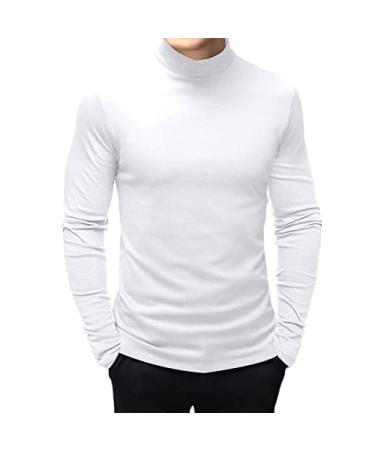 Rela Bota Mens Fashion T-Shirts Mock Turtleneck Undershirts Thermal Underwear Long Sleeve Slim Fit Stretch Basic Pullover White X-Large