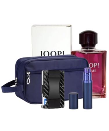 LOOPi for Men 4.2oz EDT - Luxury Gift Set - Toiletry Bag Fillable Travel Perfume Atomizer and RFID Metal Carbon Fiber Minimalist Wallet