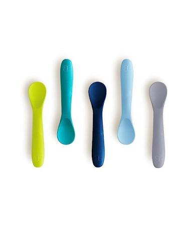 bbl v Spo n - 5 Silicone Baby Spoons - Toddler Spoons Silicone Spoon for Self Feeding and Baby Led Weaning Food-Grade Silicone BPA Free Dishwasher Safe (Blue)