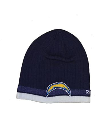 Reebok NFL Cuffless Team Logo Beanie Hat - Football Knit Skull Cap San Diego Chargers - Navy/White