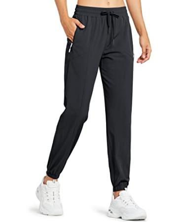 Libin Women's Lightweight Joggers Pants Quick Dry Running Hiking Pants Athletic Workout Track Pants with Zipper Pockets 01-black Large