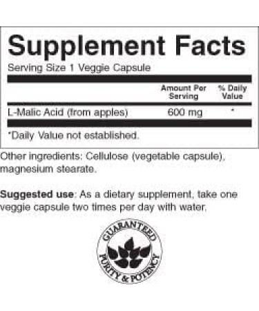 Swanson Malic Acid Supplement - Promotes Cellular Energy Production - Nourishes & Energizes Muscles - 100 Veggie Capsules 600mg - Buy Online on GoSupps.com