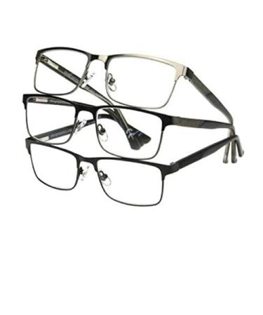 by Foster Grant Kyne Full Metal Square Reading Glasses 3-Pack (Satin gunmetal/Matte black/Satin dark 3.00)