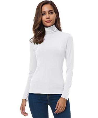 VOBCTY Womens Long Sleeve Turtleneck Lightweight Slim Active Shirts 0-white Small