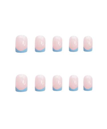 Foccna 24pcs Blue French Square Fake Nails - Glossy Press on Nail Tips for Artificial Manicure - Buy Online on GoSupps.com