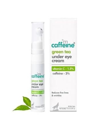m_Caff_eine Green Tea Under Eye Cream to Reduce Fine Lines Wrinkles & Dark Circles | 3% Caffeine Cooling Gel & Roller for Men & Women-15 ml