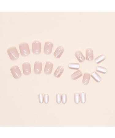Mouyouglow Square Press On Nails - Short Nude Pink Glitter Artificial Nails with Glue | Wedding & Party Ready - Buy Online on GoSupps.com