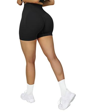 SUUKSESS Women Seamless Booty Shorts Butt Lifting High Waisted Workout Shorts Medium 3" Black