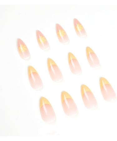 French Tip Press on Nails - Mid Length Press On Nails with Nail Tips Yellow Small Flower False Nail almond shaped Design press on nails Acrylic False Nails Cute Artificial Nails - Buy Online on GoSupps.com