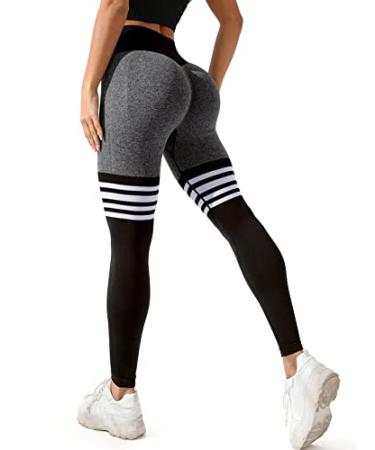 CROSS1946 Women Seamless Leggings High Waisted Scrunch Butt Lifting Workout  Gym Yoga Pants Medium #0 Stripes