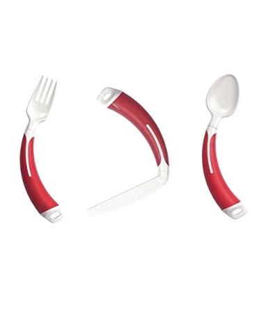 Curved Cutlery - Adult Eating Aid - Full Set of Light Weight Angled Cutlery (Left Hand Red) Left Hand Red