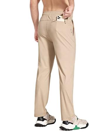 BALEAF Men's Running Pants Elastic Waist Lightweight Jogging Stretch Golf Workout Pants with Zipper Pockets Khaki Large - Buy Online on GoSupps.com