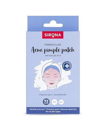 S.i.r.o.n.a Anti Acne Pimple Patches for Face 72 Dots with 0.5% Salicylic Acid | Invisible Facial Stickers Cover with 100% Hydrocolloid Waterproof Patches | For Active Surface Acne
