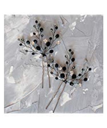 Kercisbeauty Handmade Wedding Hair Pins with Black Crystal Beads Rhinestones for Brides Bridal Hair Piece Prom Women Hair Accessories 2pcs - Buy Online on GoSupps.com