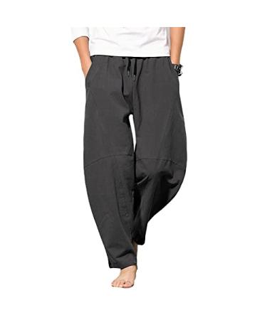 WZIKAI Mens Cotton Linen Pants,Elastic Waist Loose Fit Drawstring Summer Beach Pants for Men Jogger Yoga Trousers Gray-b X-Large