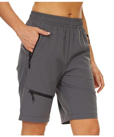 REYSHIONWA Women's Hiking Shorts Lightweight Quick Dry Cargo Shorts Workout Gym Casual Shorts with Pockets 9 Inch Inseam X-Large Grey