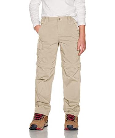 CQR Kids Youth Hiking Cargo Pants, UPF 50+ Quick Dry Convertible Zip Off Pants, Outdoor Camping Pants Convertible Khaki Medium