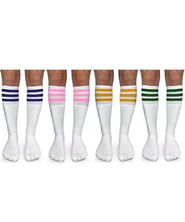 Jefferies Socks Boys' Girls Unisex Stripe Assorted Knee High Tube Socks 4 Pack Medium Rainbow Assorted