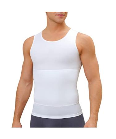 Mens Compression Shirt Slimming Body Shaper Vest Workout Tank Tops Abs Abdomen Undershirts X-Large White