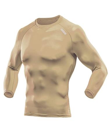 DRSKIN 4 3 or 1 Pack Men's Compression Shirts Top Long Sleeve Sports Baselayer Workout Running Athletic Gym X-Large Round Beige