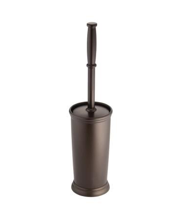 mDesign Toilet Bowl Brush and Holder - Covered Bathroom Toilet Brush - Standing Toilet Bowl Scrubber in Modern Holder - Compact, Space Saving, Deep Cleaning Brush for Toilet - Hyde Collection - Bronze