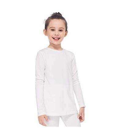 MANCYFIT Thermal Tops for Girls Fleece Lined Underwear Long Sleeve Undershirts Baselayer White Small