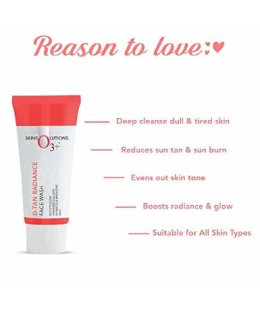 O3+ D-Tan Radiance Face Wash with Vitamin C - Glowing Skin Deep Cleansing and Even Tone | 60gm Detan Face Wash for Tan Removal - International Shipping Available - Buy Online on GoSupps.com