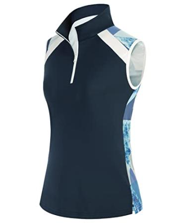 JACK SMITH Womens Polo Shirts Sleeveless Golf Dri Fit Collared Shirts Navy Blue 01 Small