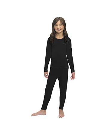 Thermal Underwear for Girls (Thermal Long Johns) Sleeve Shirt & Pants Set, Base Layer w/Leggings Bottoms Ski/Extreme Cold Black Small