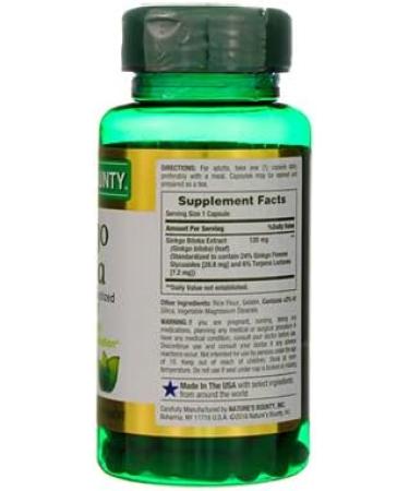 Nature's Bounty Ginkgo Biloba 120 mg Double Strength - 100 Capsules Pack of 2 - Buy Online on GoSupps.com