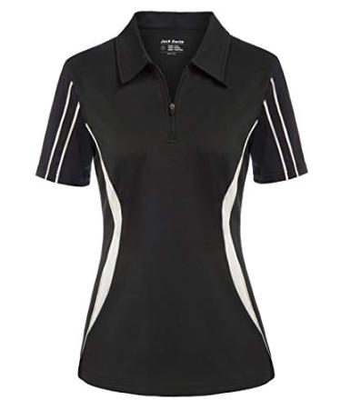 JACK SMITH Womens Golf Polo Shirts Short Sleeve Dry Fit Tennis Shirts with Zipper Activewear Polos S-XXL Black Medium