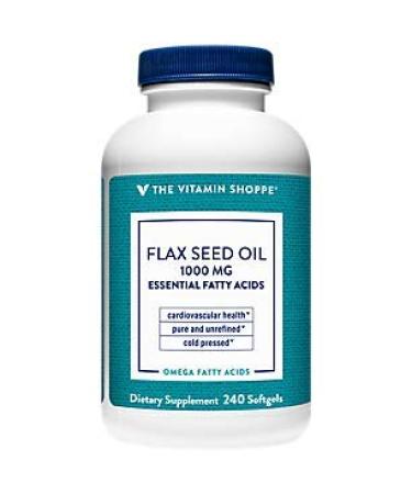 The Vitamin Shoppe Certified Organic Flax Seed Oil 1,000MG, Essential Fatty Acid That Supports Cardiovascular Health, Unrefined & Pesticide Free, Cold Pressed Flax Seed Oil (240 Softgels)